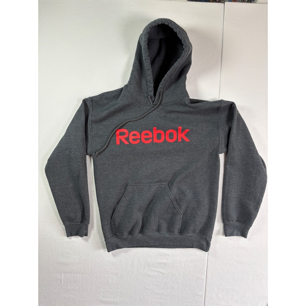 Reebok Kids Hoodie‎ Charcoal Gray Red Logo Pullover Fleece Sweatshirt Youth